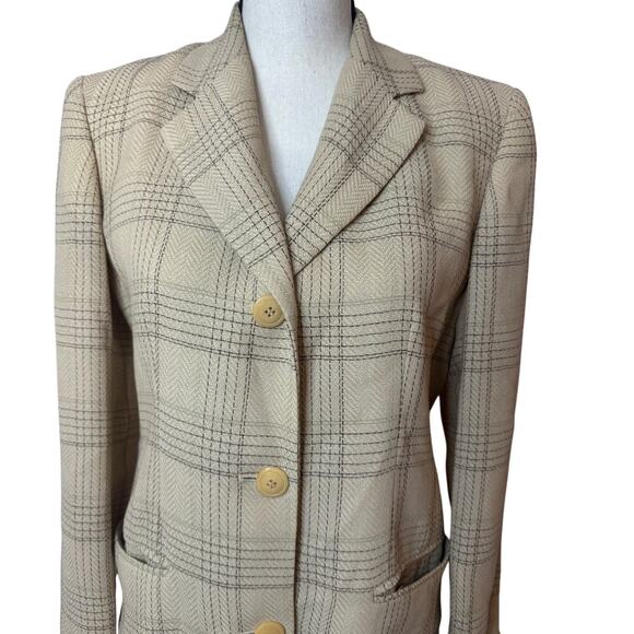 Emanuel Ungaro Wool Blazer Women's Size 2/36 3 Button Plaid Print Shoulder Pads - Picture 5 of 6